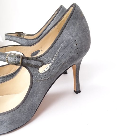 Manolo Blahnik Rela Embroider Suede Mary Jane Pump - Picture 5 of 12